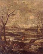 unknow artist A winter landscape with woodcutters and travellers oil painting artist